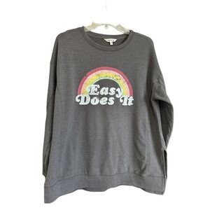 Wildfox Easy Does It Rainbow Graphic Sweatshirt Charcoal Gray Oversized Medium